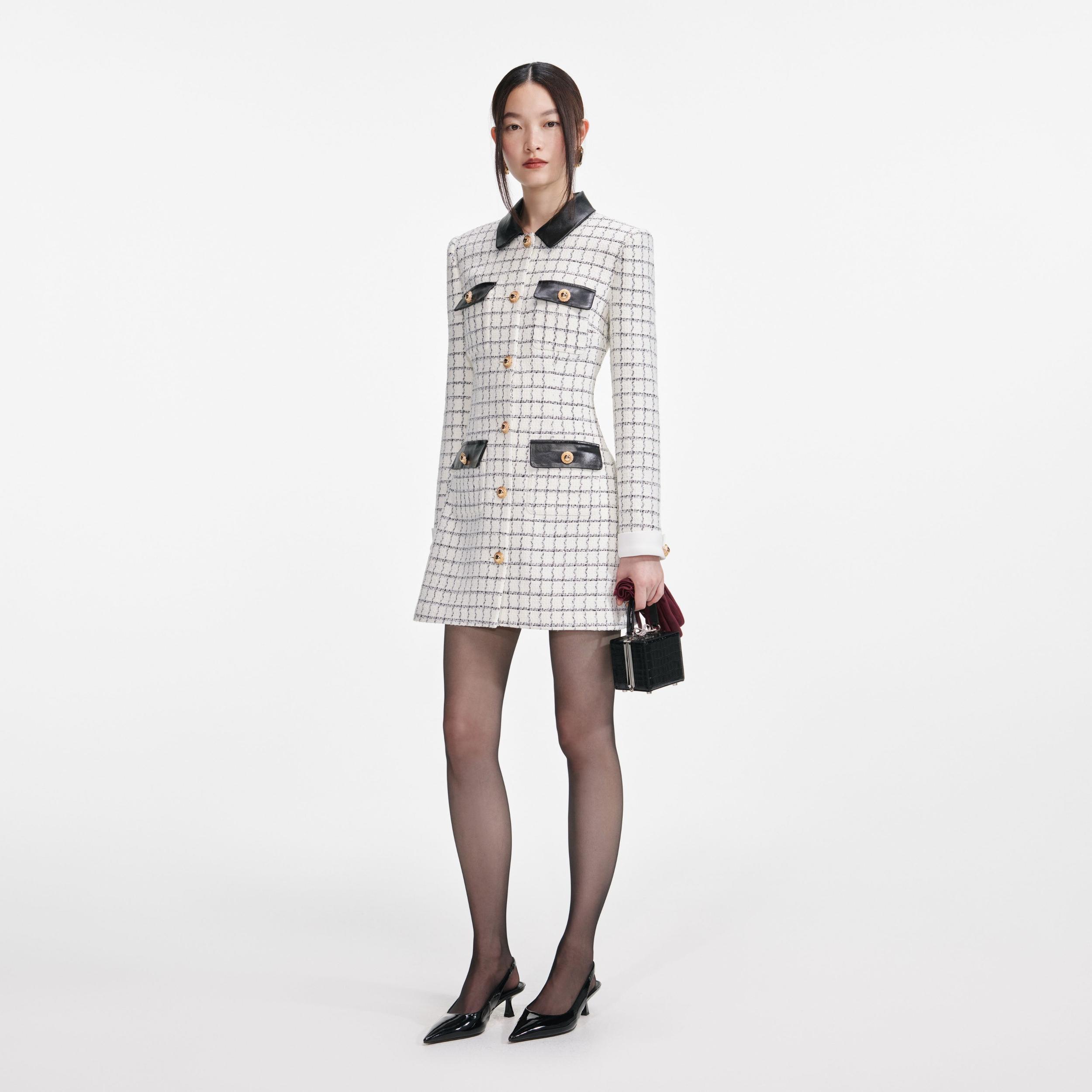 Check Boucle Fur Hem Mini Skirt Product Image