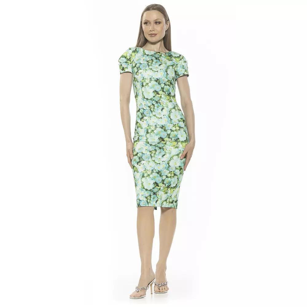 Women's ALEXIA ADMOR Crysta Draped-Sleeve Midi Sheath Dress, Size: Small, Painterly Floral Product Image