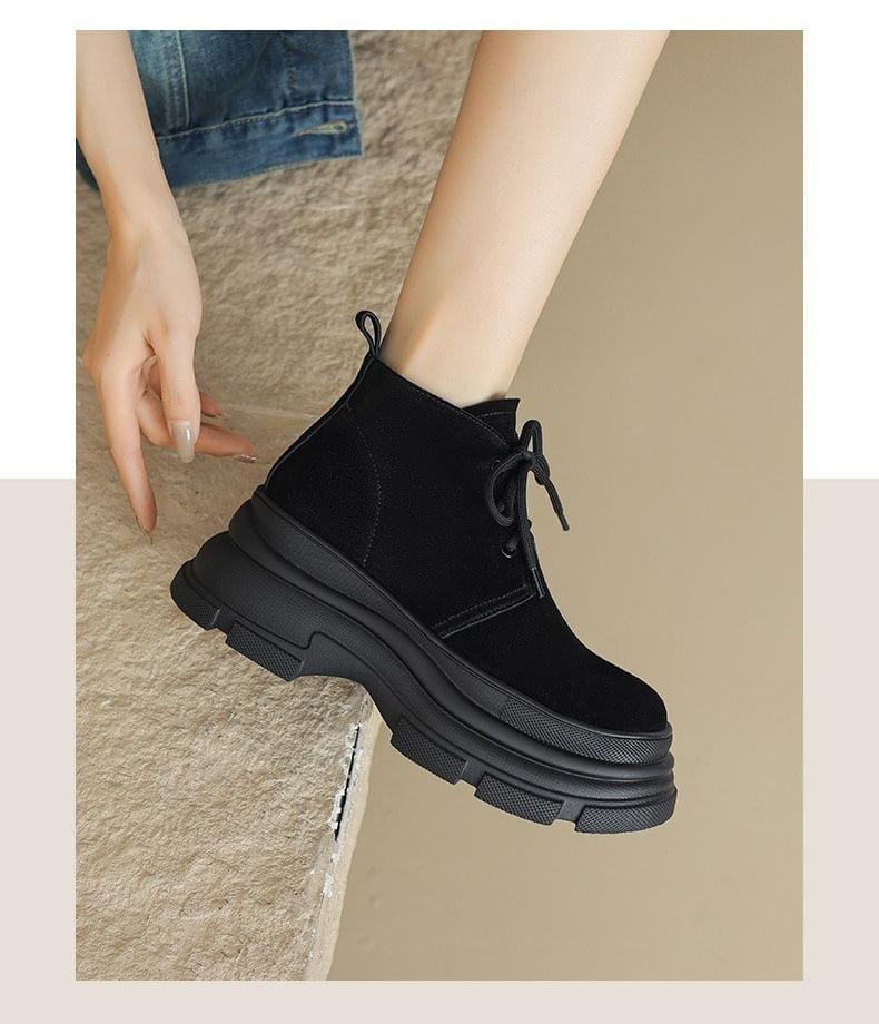 Platform Plain Lace-Up Ankle Boots Product Image