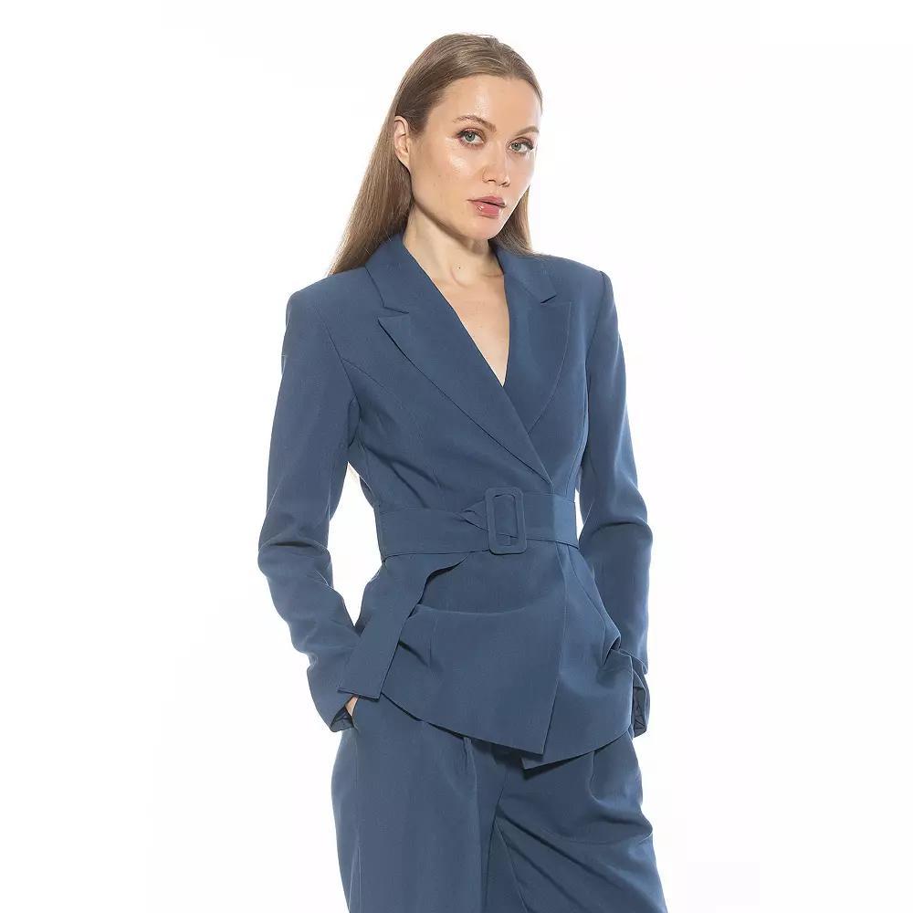 Women's ALEXIA ADMOR Janna Long Sleeve Longline Blazer with Belted Waist, Size: 12, Blue Product Image