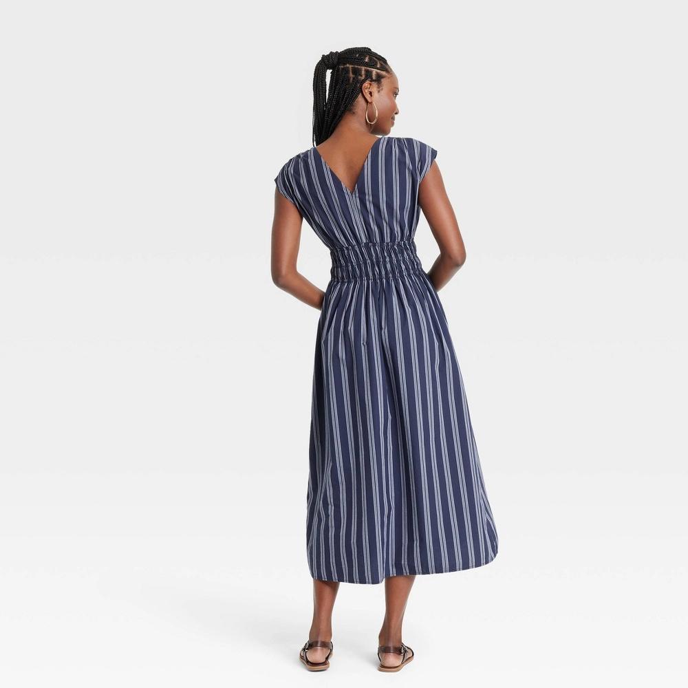 Womens Midi A-Line Dress - Universal Thread Navy Blue Striped XL Product Image