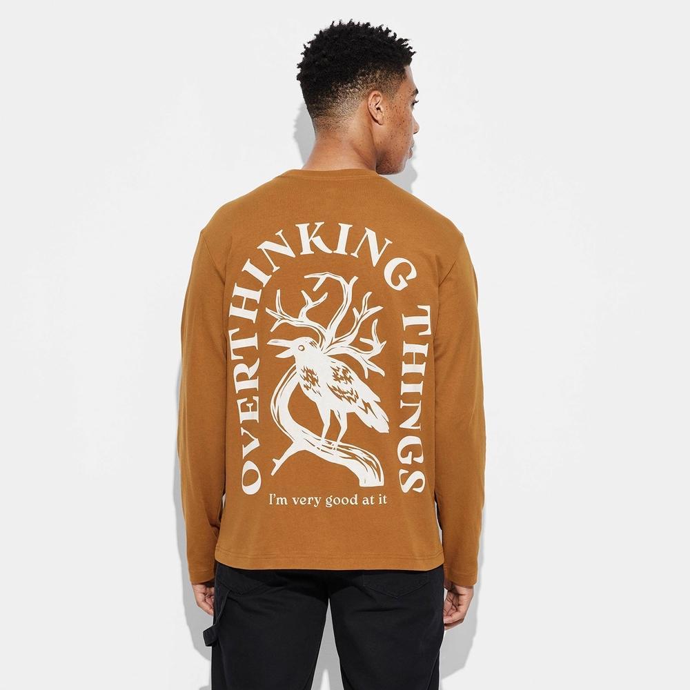 Men's Long Sleeve T-Shirt - Original Use™ Brown M: Cotton Crew Neck Pullover, Jersey Fabric Product Image