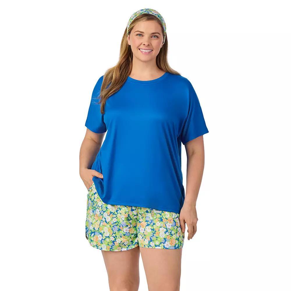 Plus Size Cuddl Duds® Short Sleeve Pajama Top & Pajama Shorts Set with Matching Headband, Women's, Size: 1XL, Blue Ditsy Product Image