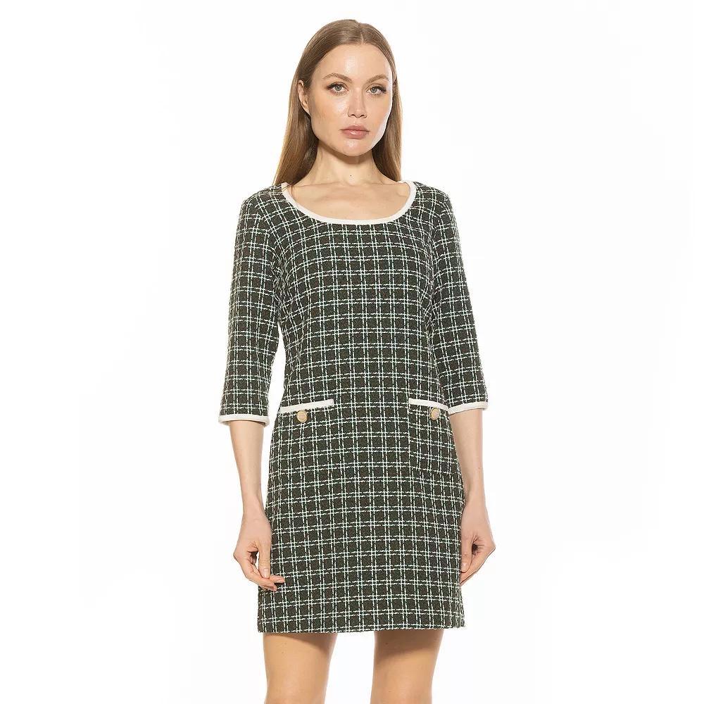 Women's ALEXIA ADMOR Orla Scoop Neck Shift Dress, Size: 4, Green Plaid Product Image