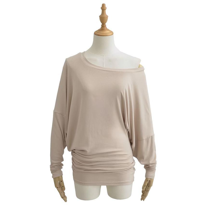 Long-Sleeve Scoop Neck Asymmetrical Mini Sheath Dress Product Image