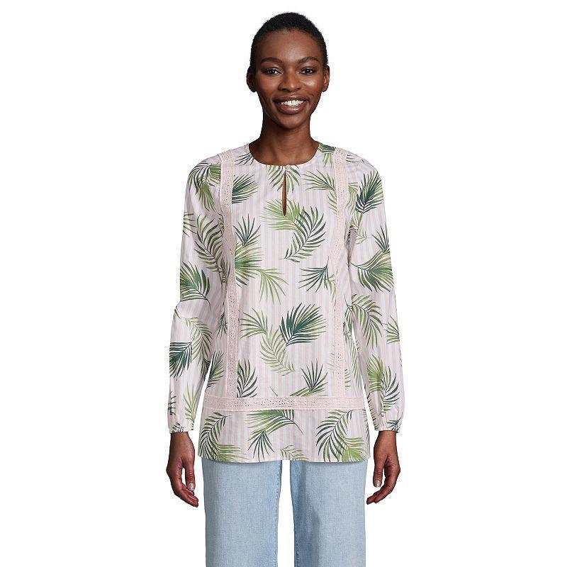 Petite Lands' End Split Neck Tunic Top, Women's, Size: Medium Petite, White Burst Tie Dye Product Image