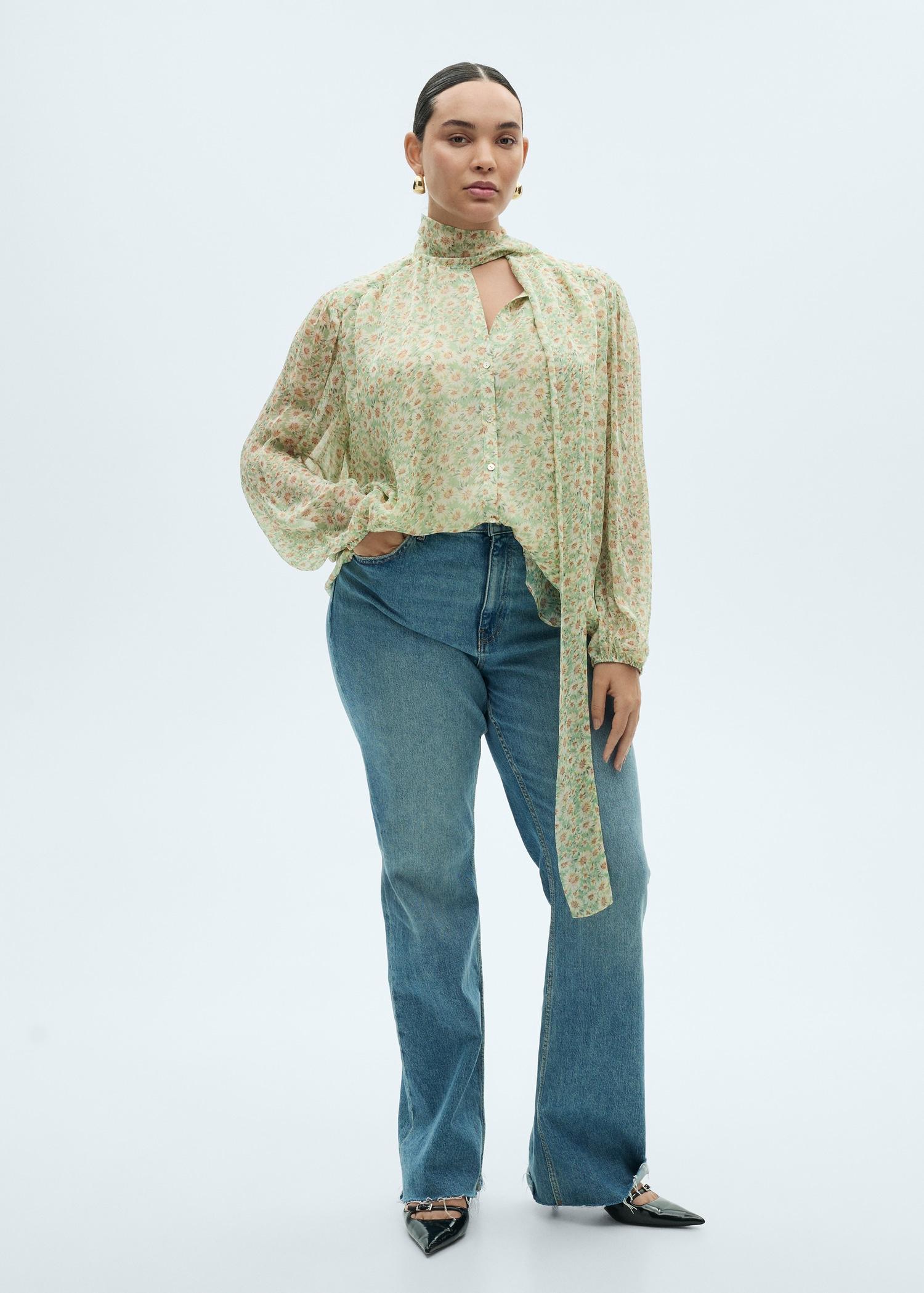 Floral tie blouse - Women | MANGO USA Product Image