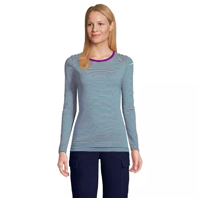 Womens Lands End Cotton Crewneck Long-Sleeve Tee Blue Breeze Product Image