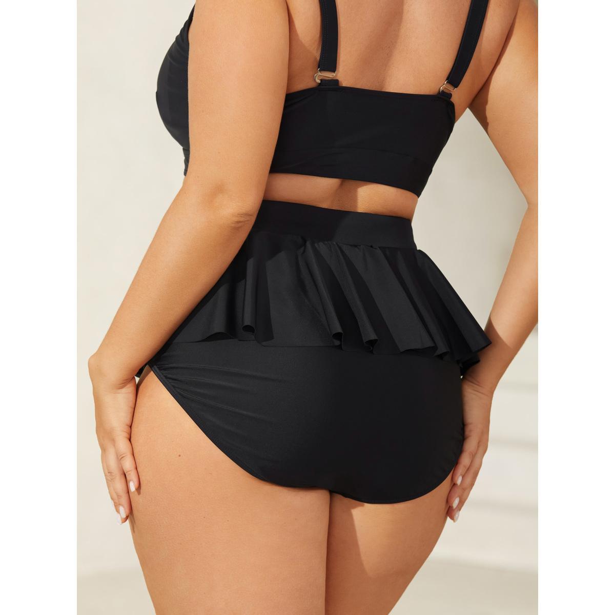 Plus Size Ruffled Hem Knotted Swim Bottoms Women's Swimwear Black Beach Tie knot High stretch Skinny High Rise Curve Swim Bottoms BloomChic 22-24/3X Product Image