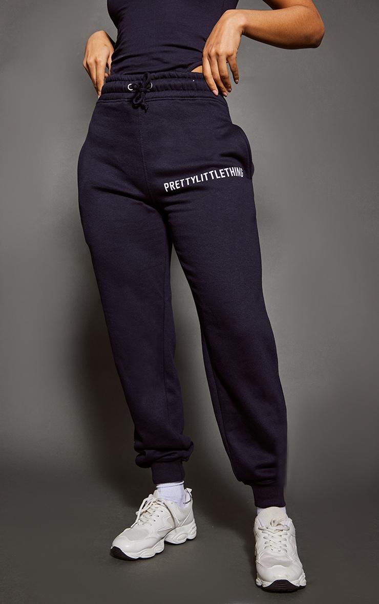PRETTYLITTLETHING Navy Logo High Waisted Cuffed Sweatpant Product Image