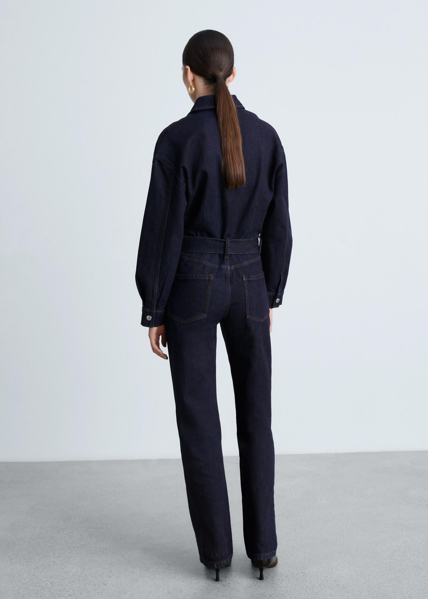 Rinse-wash denim jumpsuit with belt - Women | MANGO USA Product Image