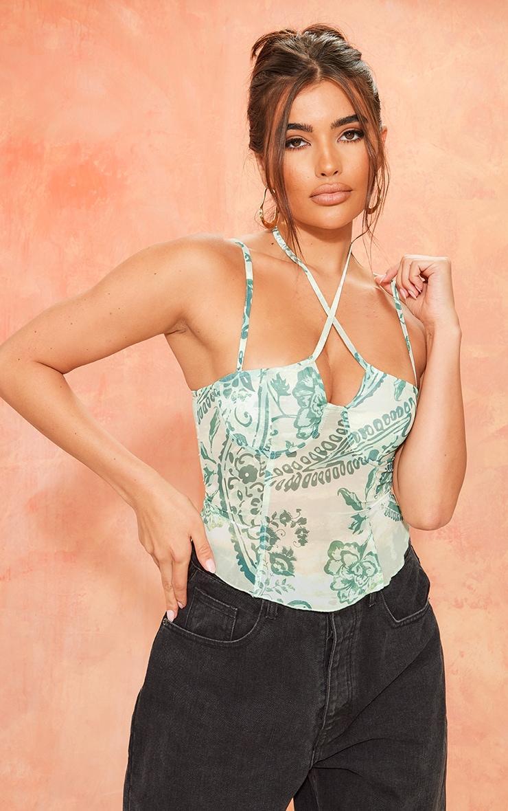 Cream Paisley Print Mesh Corset Product Image