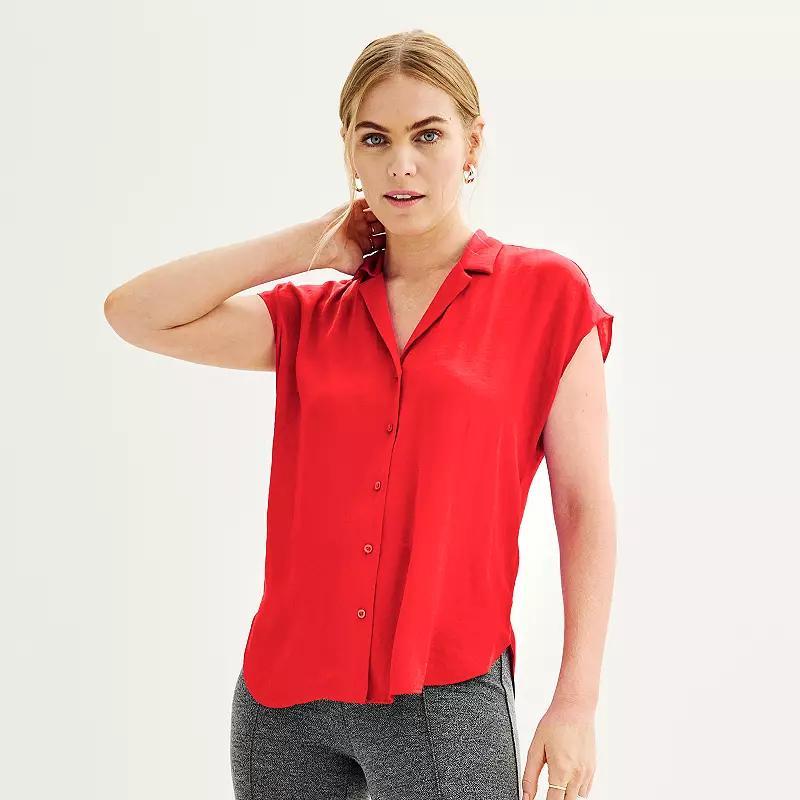 Women's Nine West Short Sleeve Easy Lapel Shirt, Size: Medium, Daisy Dew Product Image