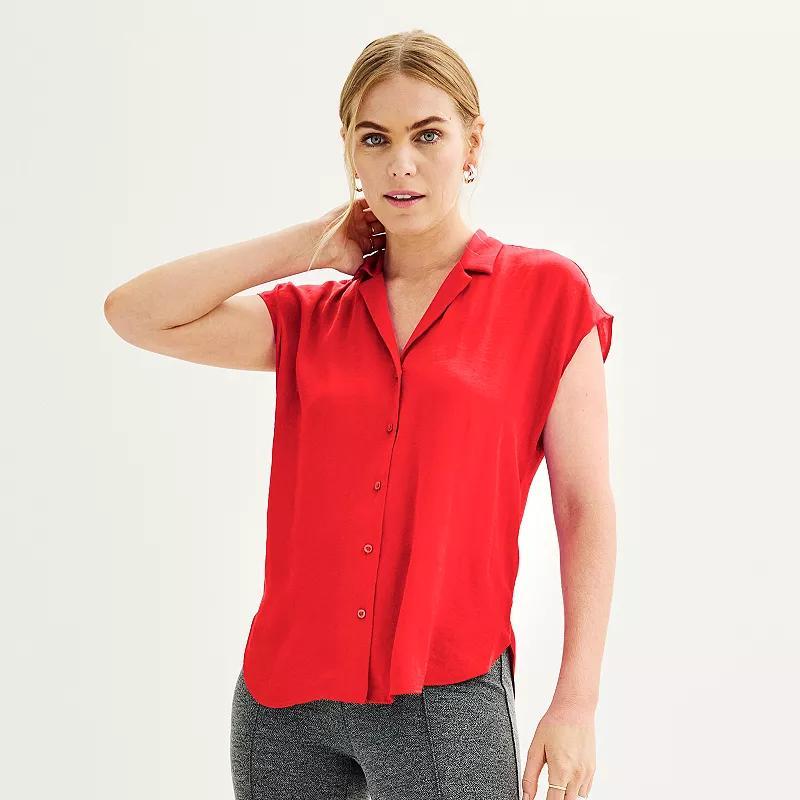 Women's Nine West Short Sleeve Easy Lapel Shirt, Size: Medium, Daisy Dew Product Image