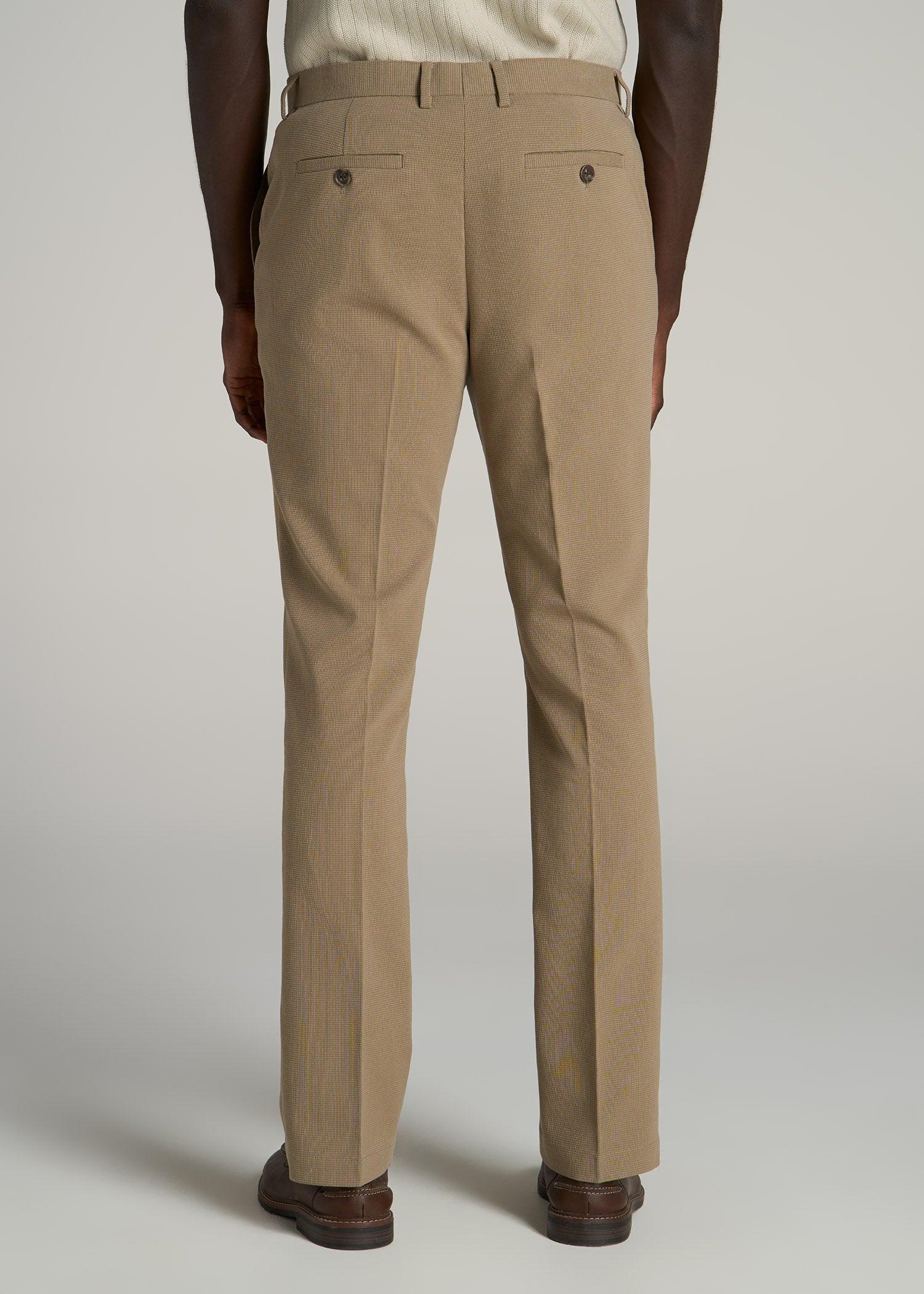 Textured Garment Washed Stretch Cotton Suit Pants for Tall Men in Desert Khaki Product Image