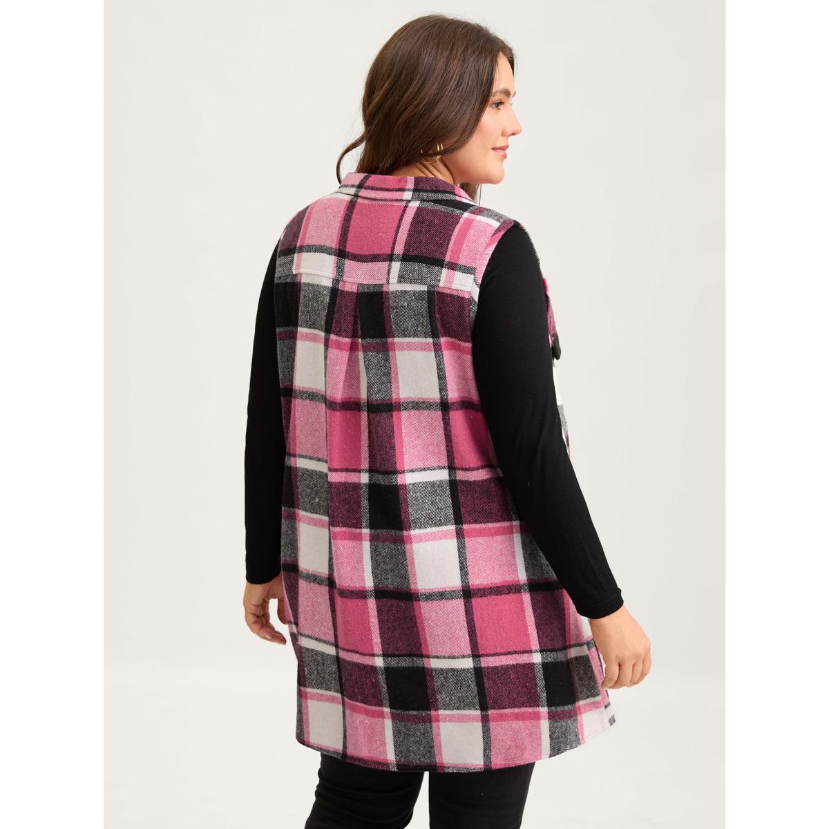 Plus Size Plaid Flap Detail Sleeveless Jacket Women Rosered Button Side seam pocket Everyday Jackets BloomChic 30/6X Product Image