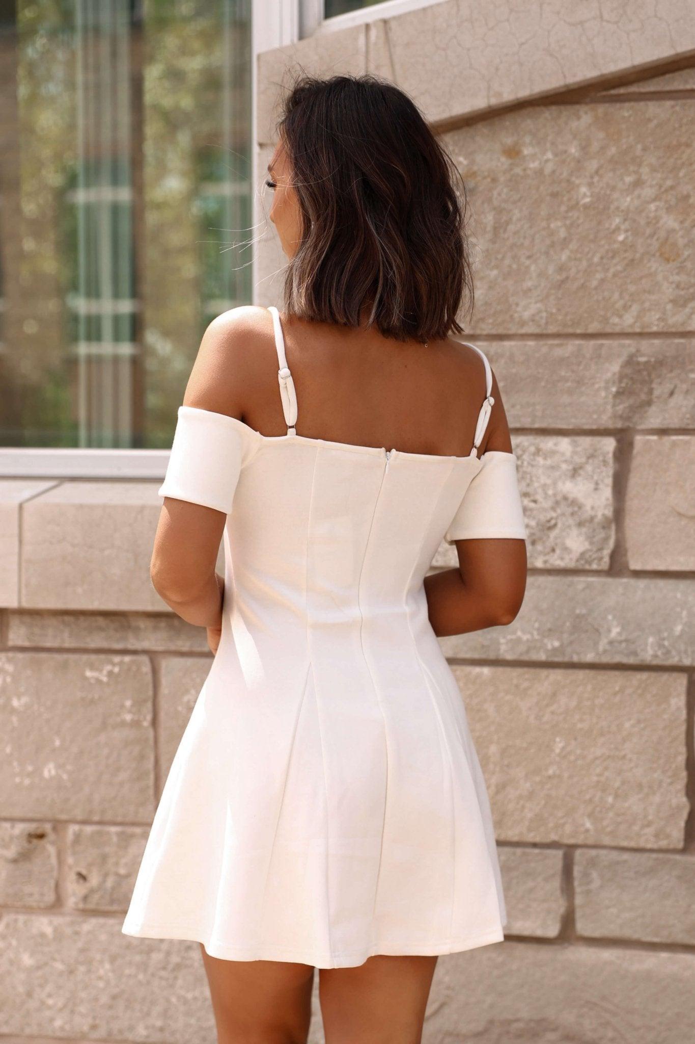 White Cold Shoulder Flare Mini Dress - FINAL SALE Product Image