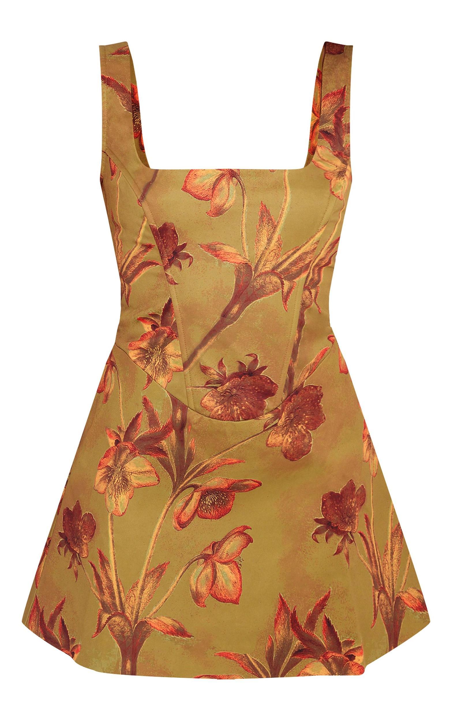Green Floral Corset A Line Shift Dress Product Image