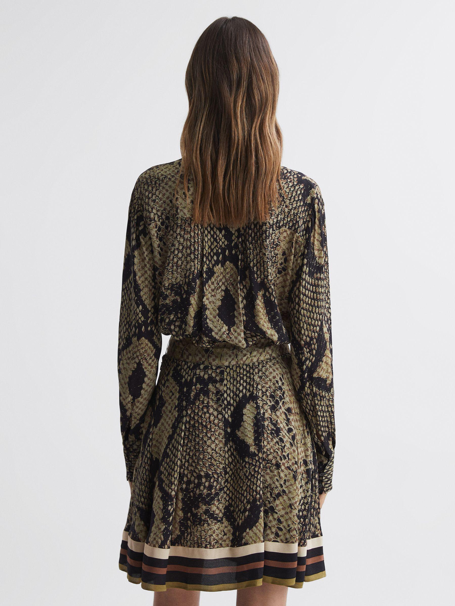 Snake Print Belted Mini Dress in Brown Product Image