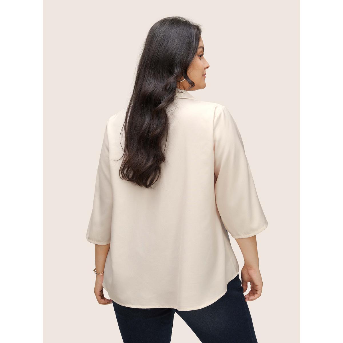 Plus Size Beige Tropical Print Button Up Tab Sleeve Blouse Women Casual Elbow-length sleeve Shirt collar Everyday Blouses BloomChic 28/5X Product Image
