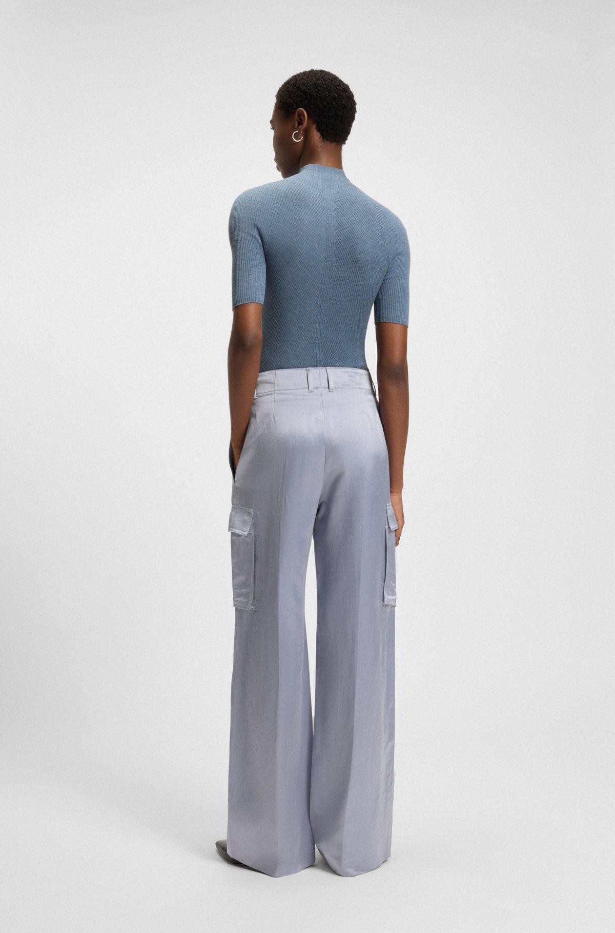 BOSS - Regular-fit trousers in sateen - Light Grey Product Image