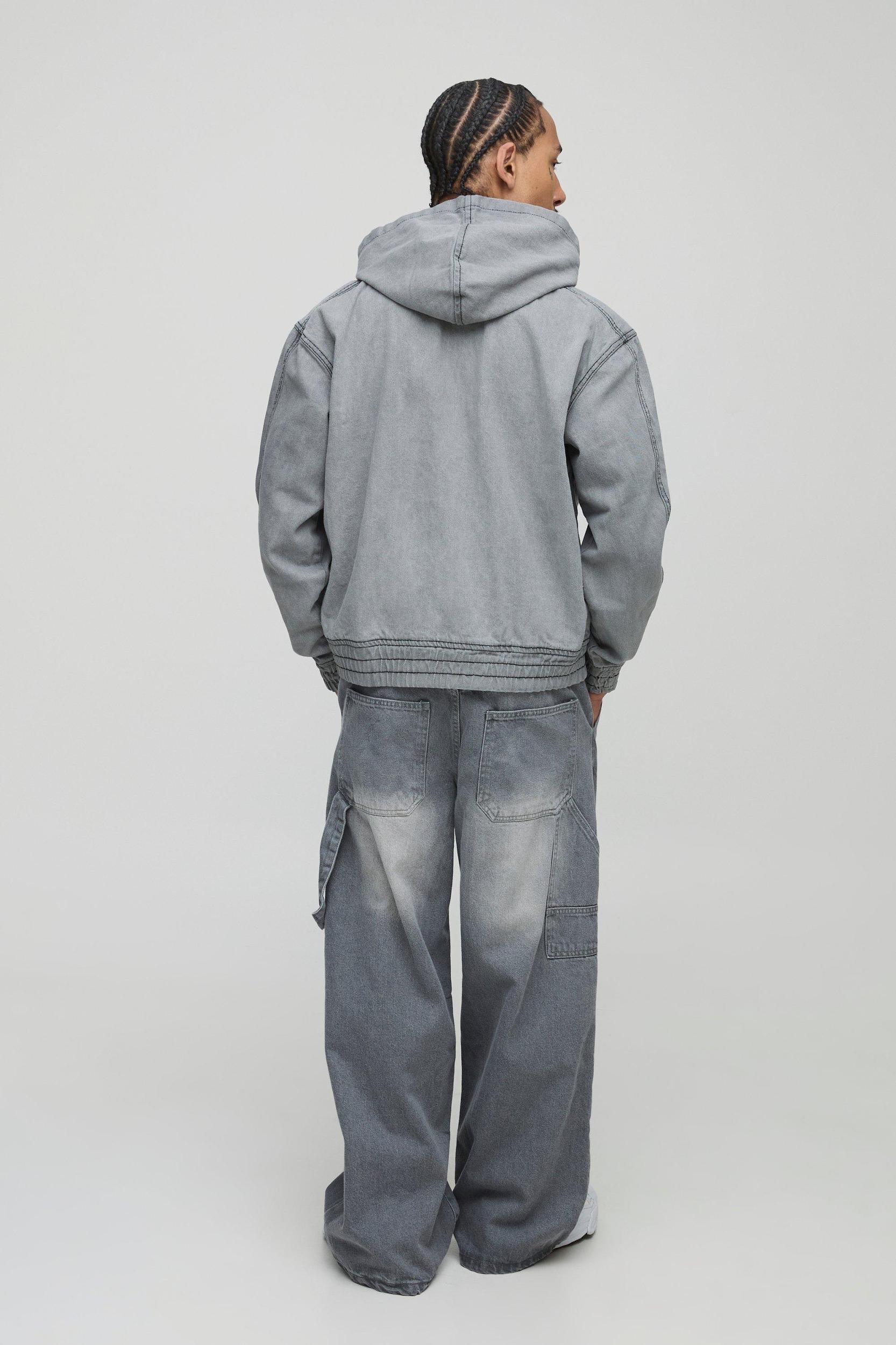 Boxy Embroidery Denim Hoodie | boohooMAN USA Product Image