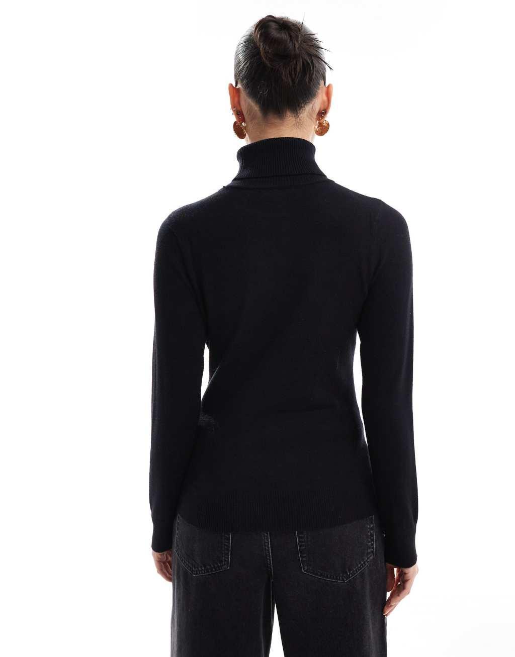 French Connection super soft roll neck light knit sweater in black  Product Image
