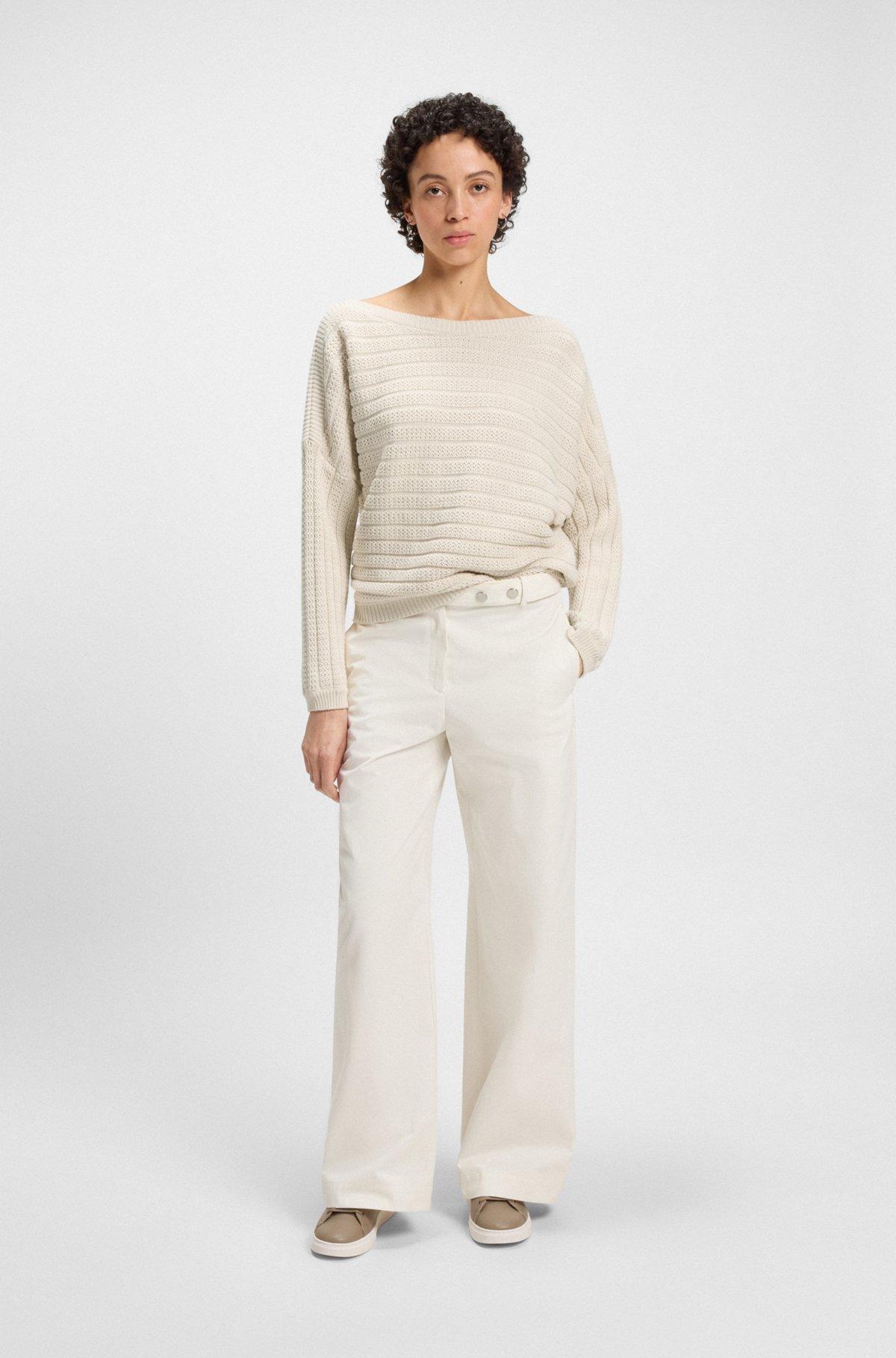 BOSS - Cotton knitted jacket with mixed structures - White Product Image
