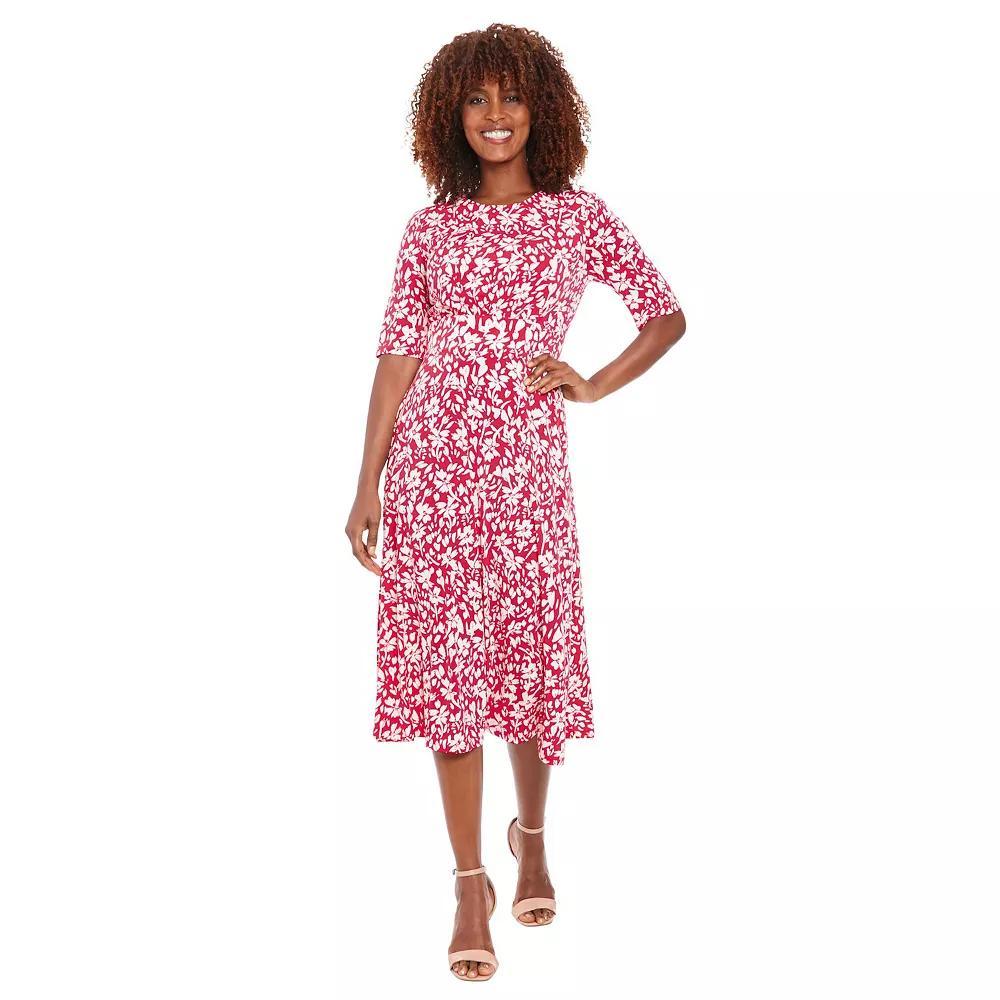 Women's London Times Printed Midi A-Line Dress, Size: 14, Red White Product Image