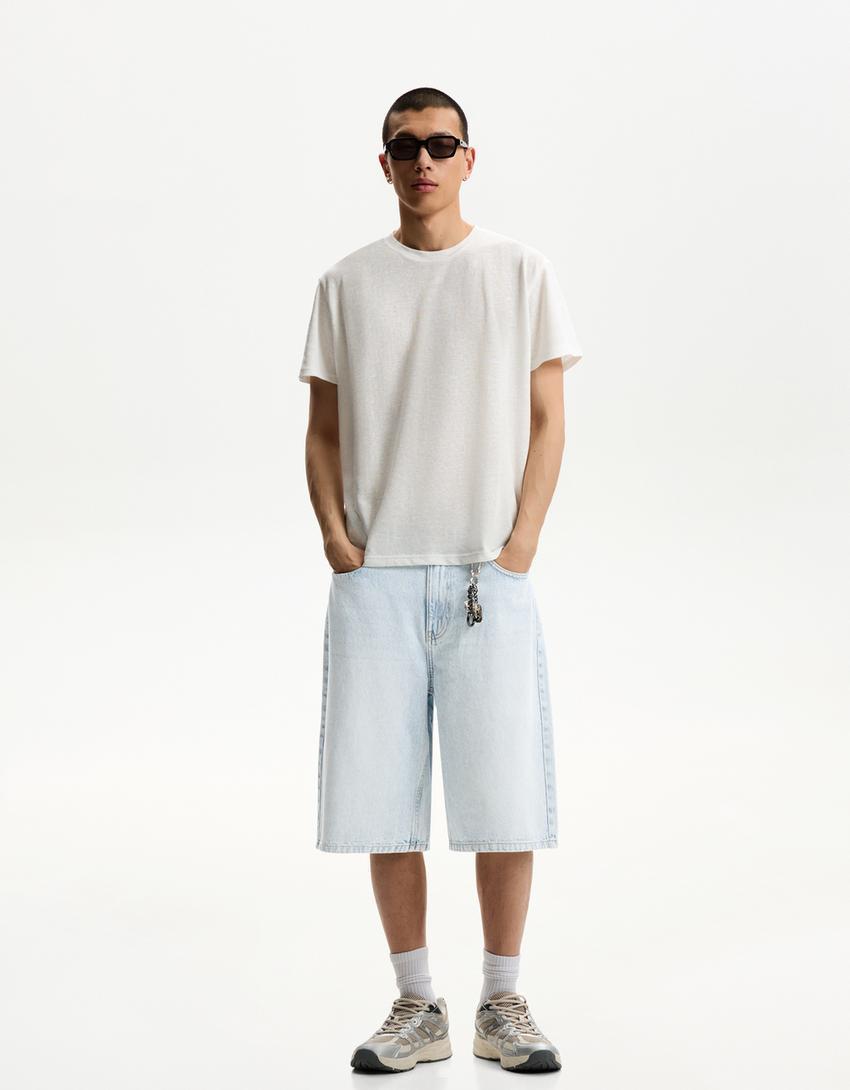 Baggy denim Bermuda shorts Product Image