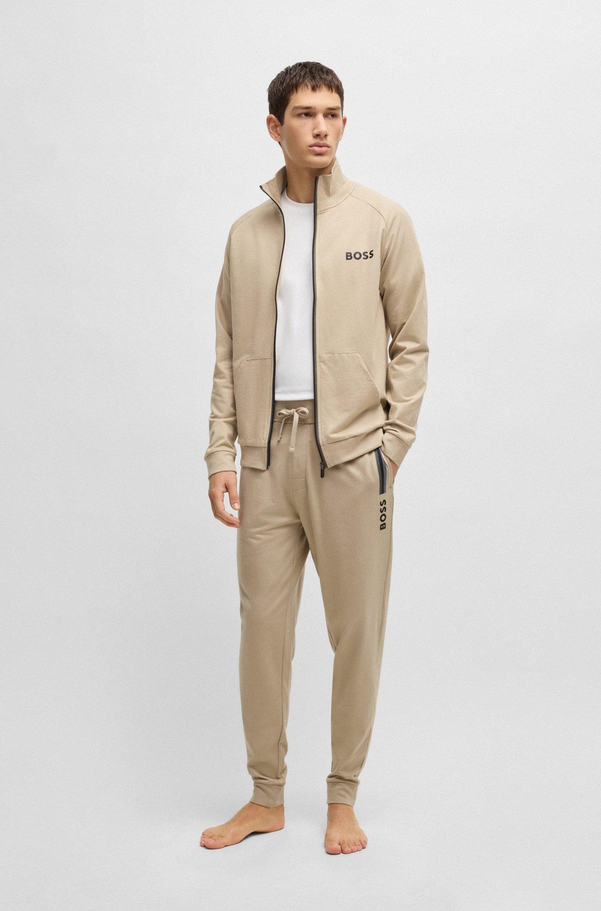 BOSS - Cotton-terry zip-up jacket with logo print - Light Beige Product Image