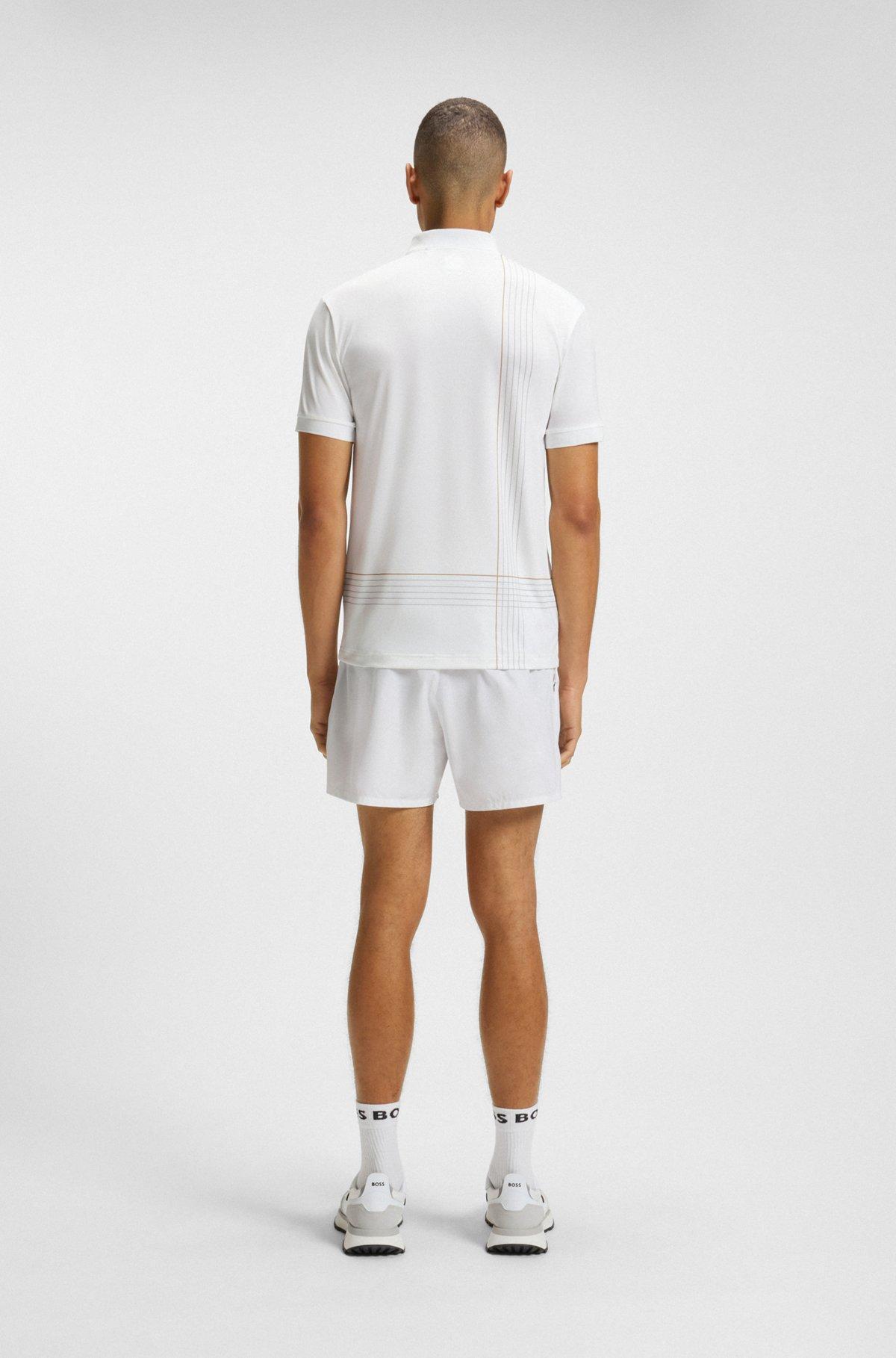 BOSS - Active quick-dry polo shirt with check artwork - White Product Image
