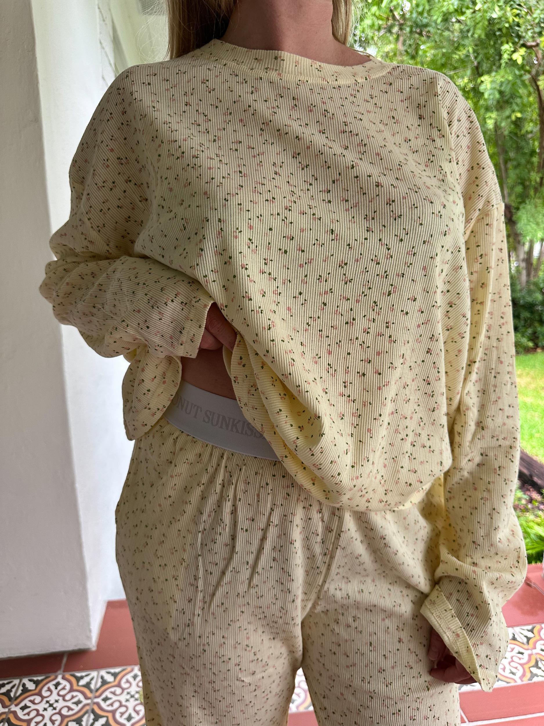 Lemon Floral Long Sleeve Pajama Top Product Image