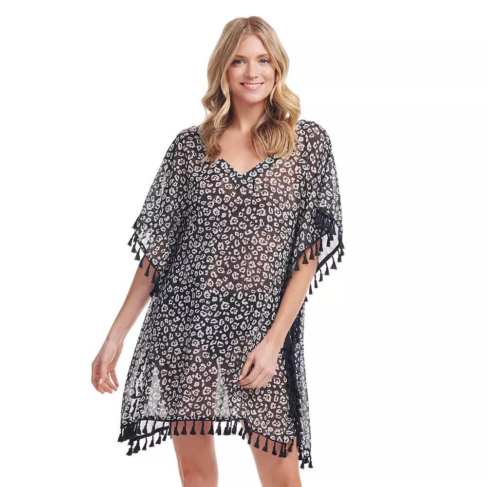 Women's Mazu Tie-Dye Cheetah Tassel Kaftan Swim Coverup, Size: Medium, Black Product Image