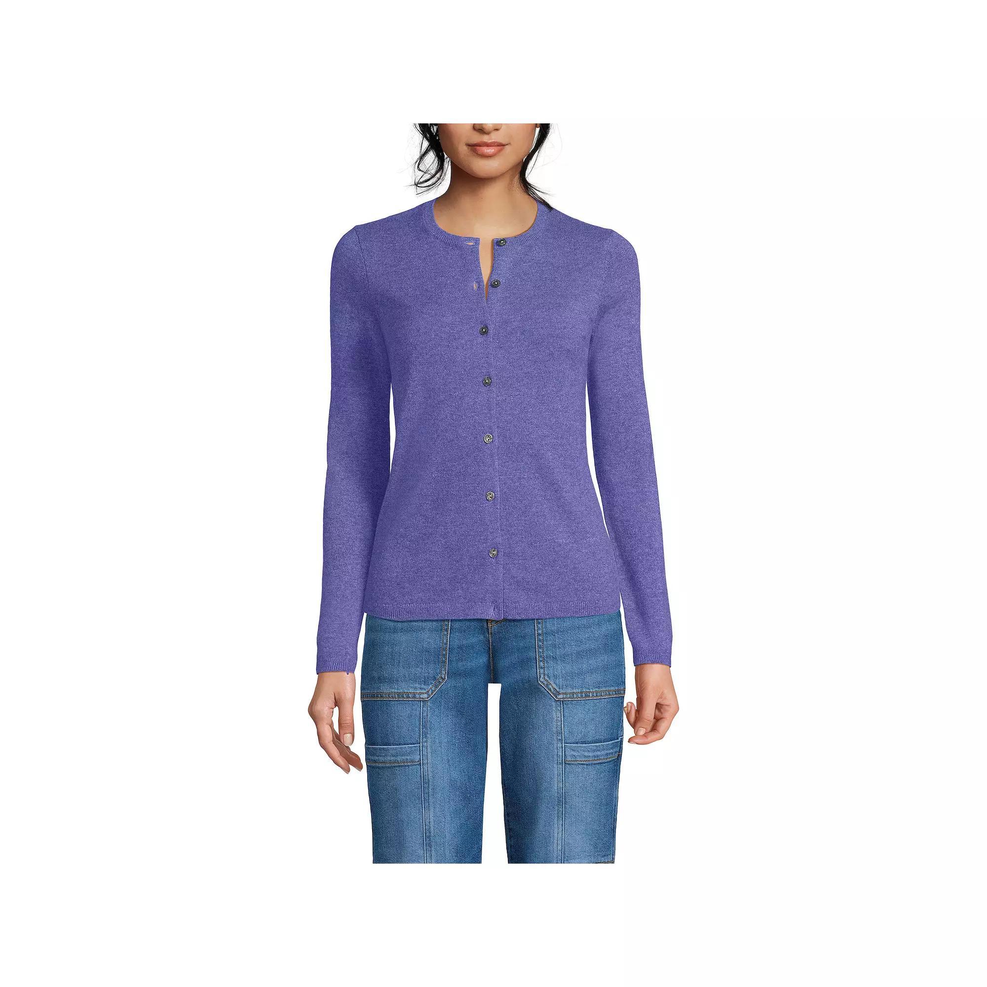 Women's Lands' End Classic Cashmere Cardigan Sweater, Size: Medium Tall, Black Product Image