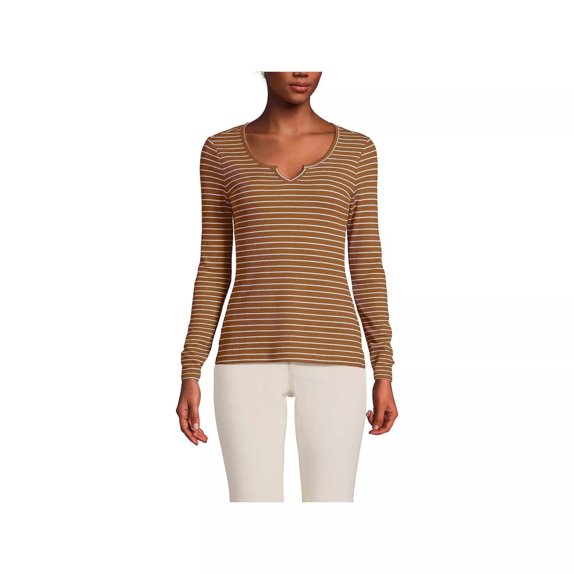 Women's Lands' End Waffle Notch Neck Top, Size: XS, Blue Breton Stripe Product Image