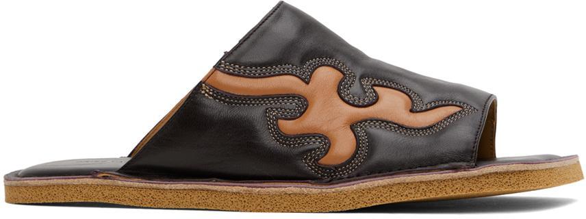 DRIES VAN NOTEN Brown Leather Slides In 359 Bordeaux Product Image