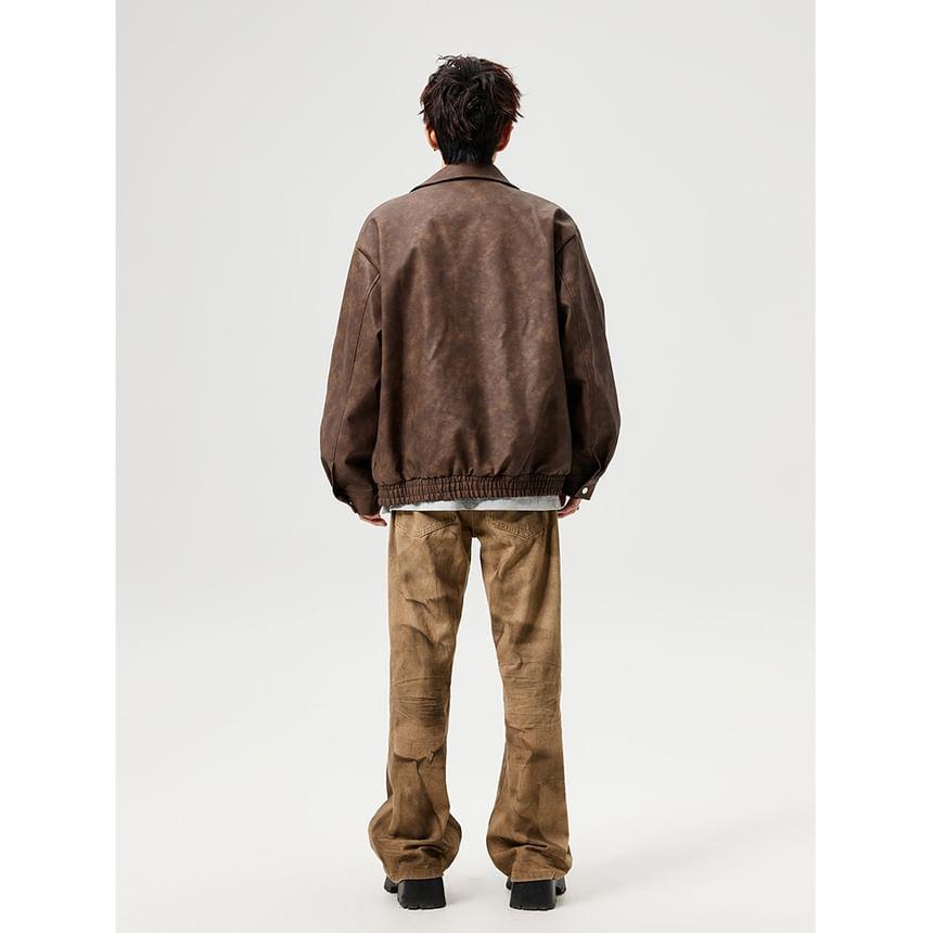 Faux Leather Zip-Up Jacket Product Image