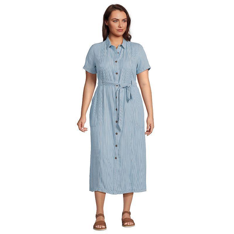 Plus Size Lands' End Indigo Tencel Button Front Midi Dress, Women's, Size: 3XL, Soft Blue Product Image