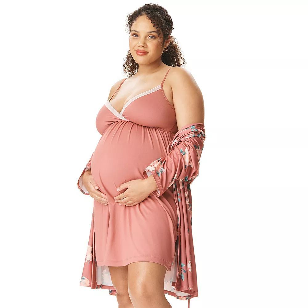 Maternity Motherhood Robe & Chemise Set, Womens Pink Floral Product Image