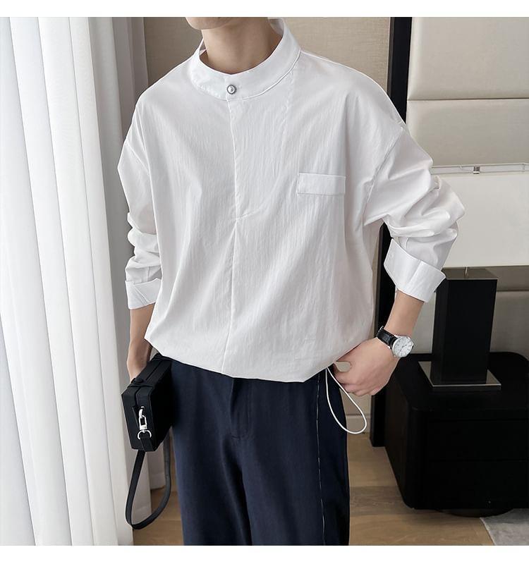 Long-Sleeve Stand Collar Shirt Product Image