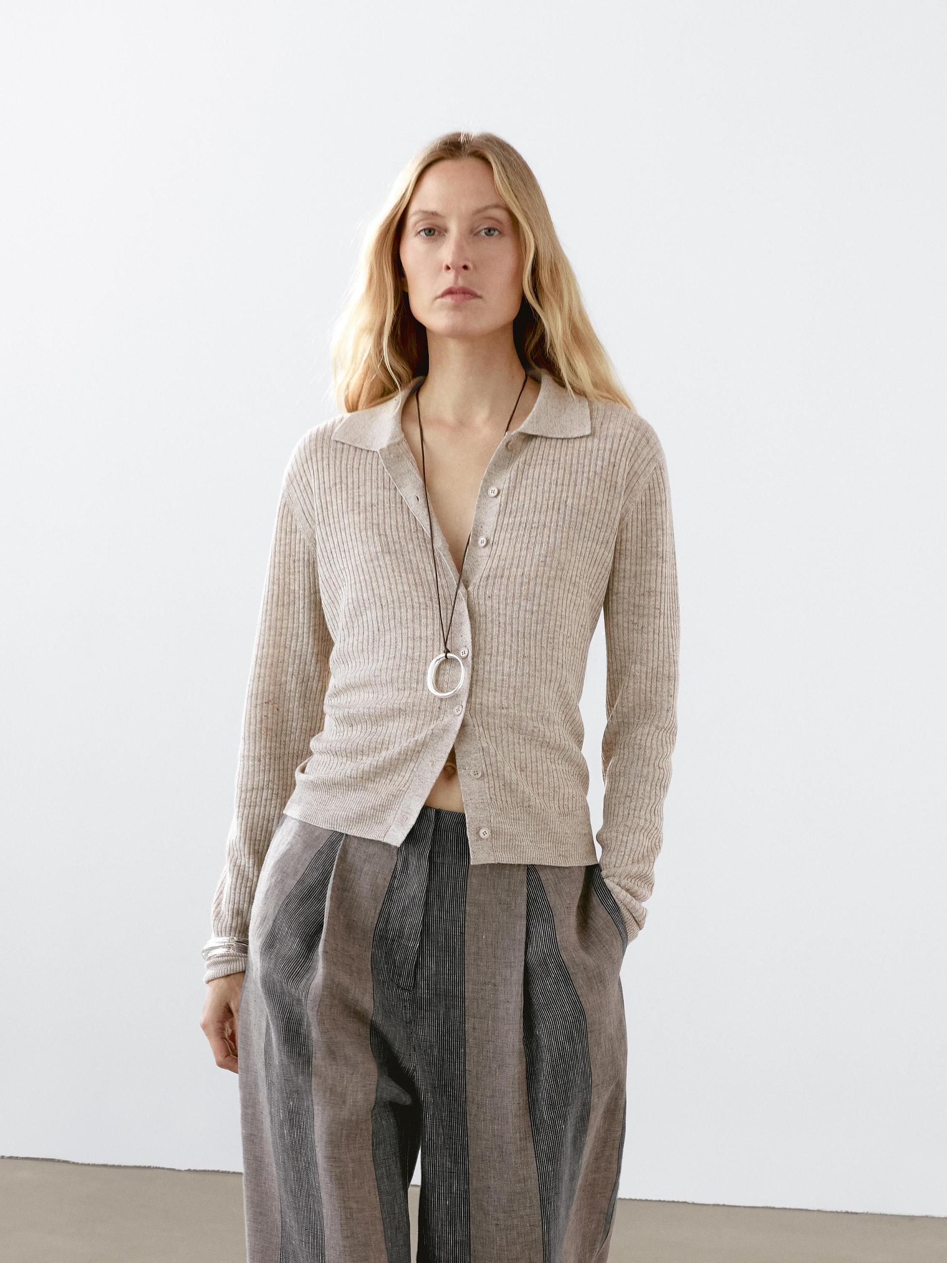Melange linen blend knit cardigan Product Image