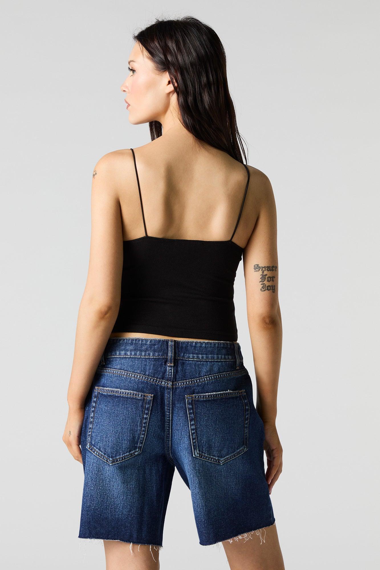 Dark Wash Frayed Jort Female Product Image
