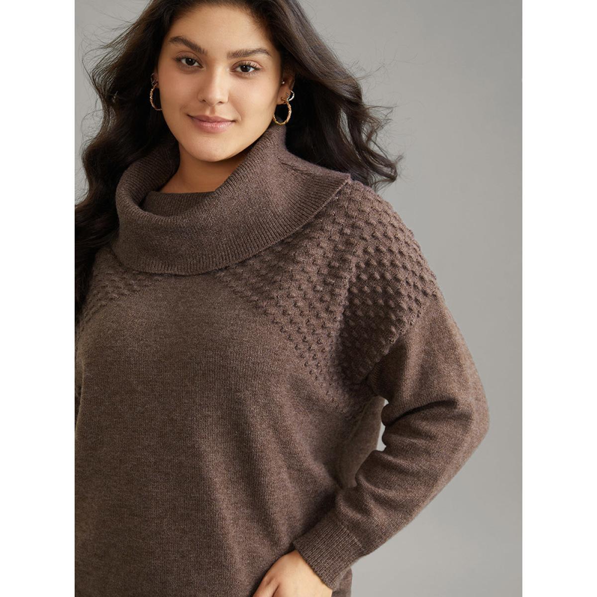 Plus Size Supersoft Essentials Solid Textured Turtleneck Pullover DarkBrown Women Casual Loose Long Sleeve Turtleneck Dailywear Pullovers BloomChic 30/6X Product Image
