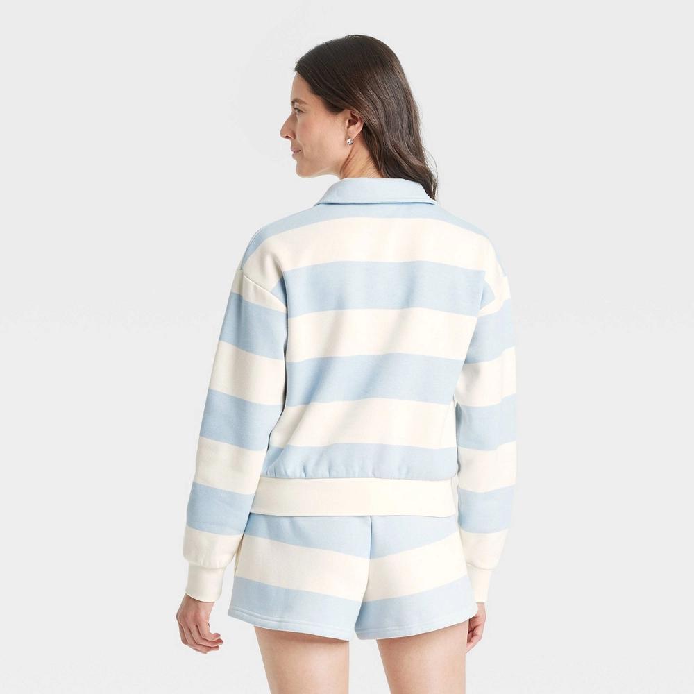 Womens Leisure Studio Long Sleeve Fleece Polo Shirt - Universal Thread Light Blue Striped XS Product Image
