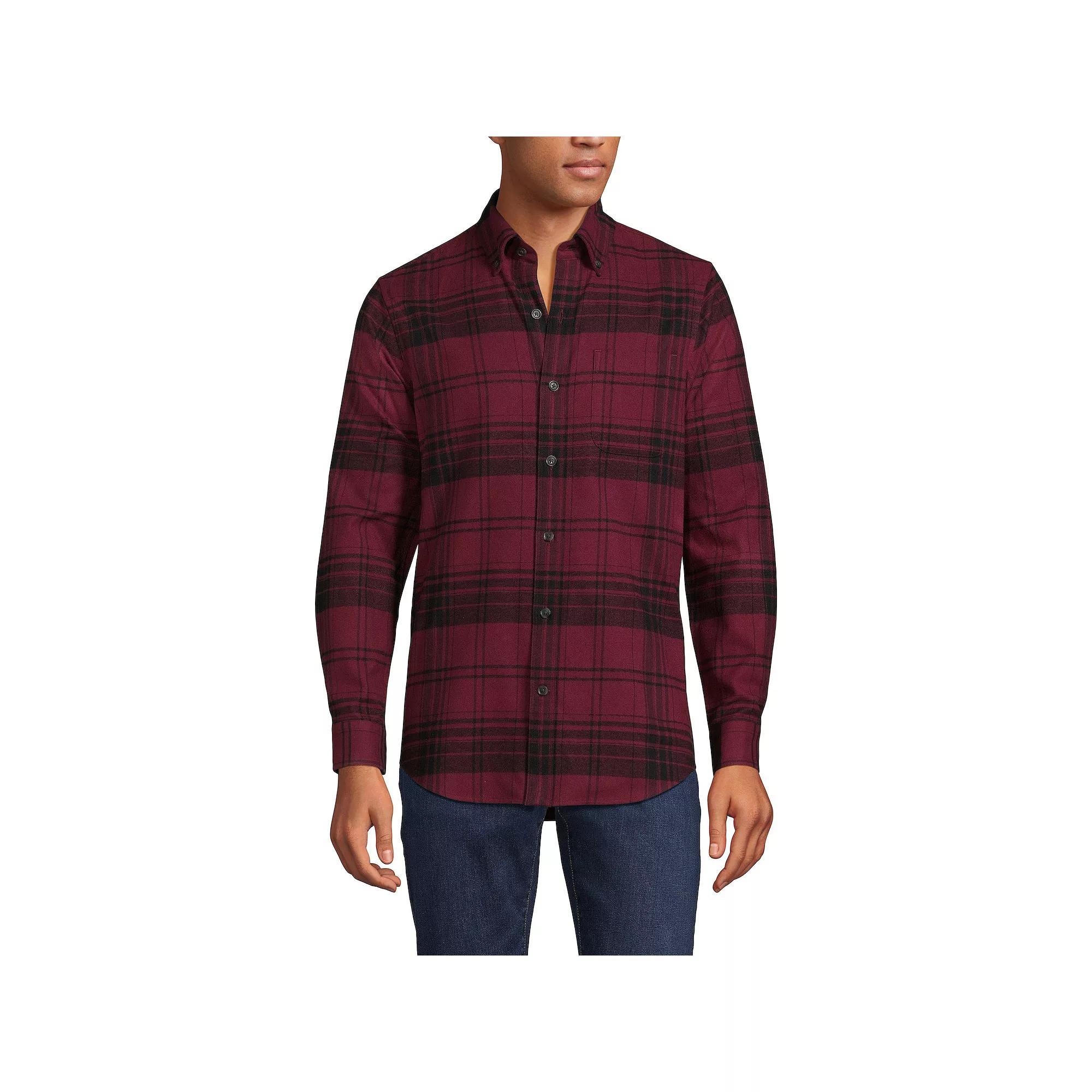 Men's Lands' End Traditional-Fit Flagship Flannel Shirt, Size: XL, Gray Black Plaid Product Image