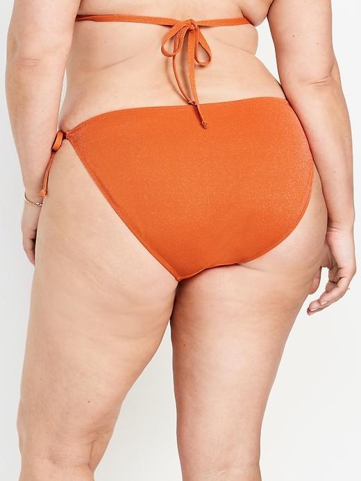 Mid-Rise Side-Tie Shine String Bikini Swim Bottoms Product Image