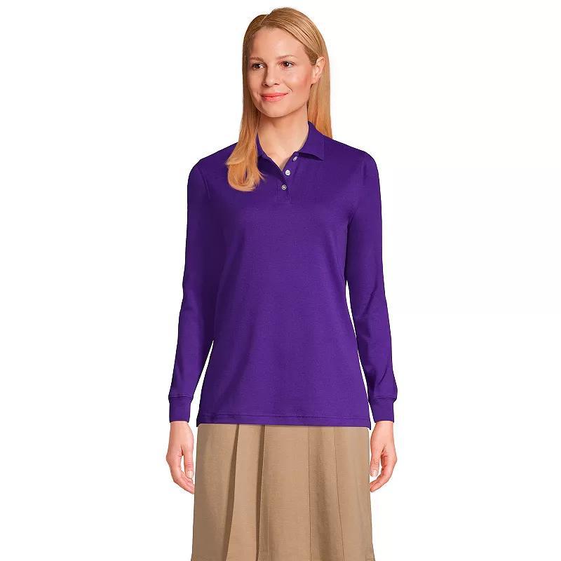 Womens Lands End School Uniform Long Sleeve 3-Button Interlock Polo Shirt Red Product Image
