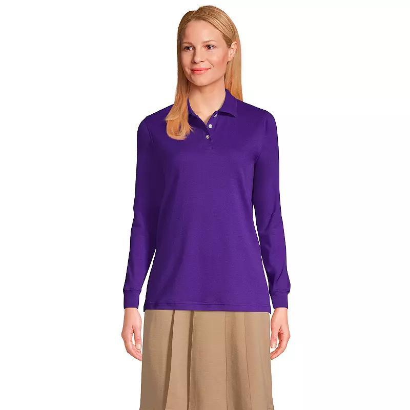 Womens Lands End School Uniform Long Sleeve 3-Button Interlock Polo Shirt Red Product Image