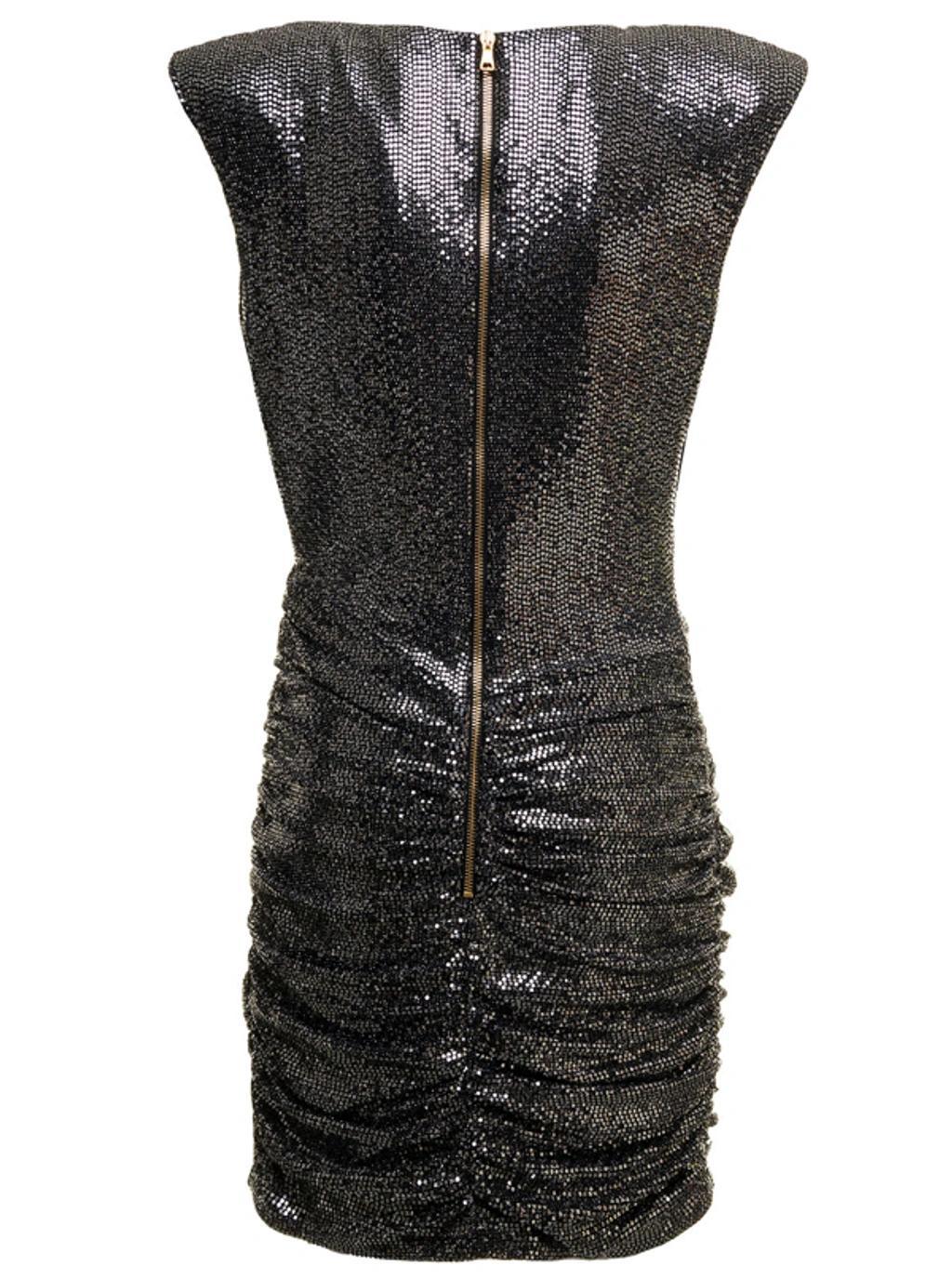 BALMAIN Short Draped Jersey Dress With Silver Sequins In New Product Image